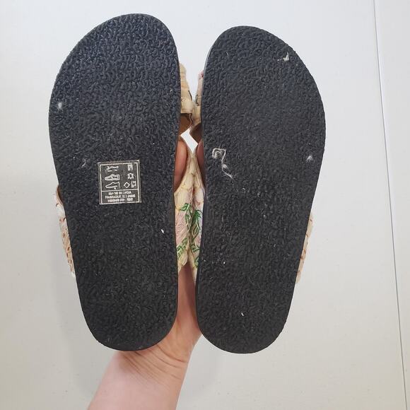 Free People Sandals Womens 6.5 37 Beige Embroidered Cross Strap Cork Slides Fish - Picture 7 of 10